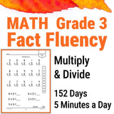 Math Grade 3 Fact Fluency product with multiplication table and text on a white background