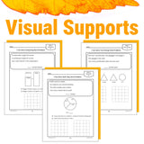 'Visual Supports' at the top, featuring math problems and charts.