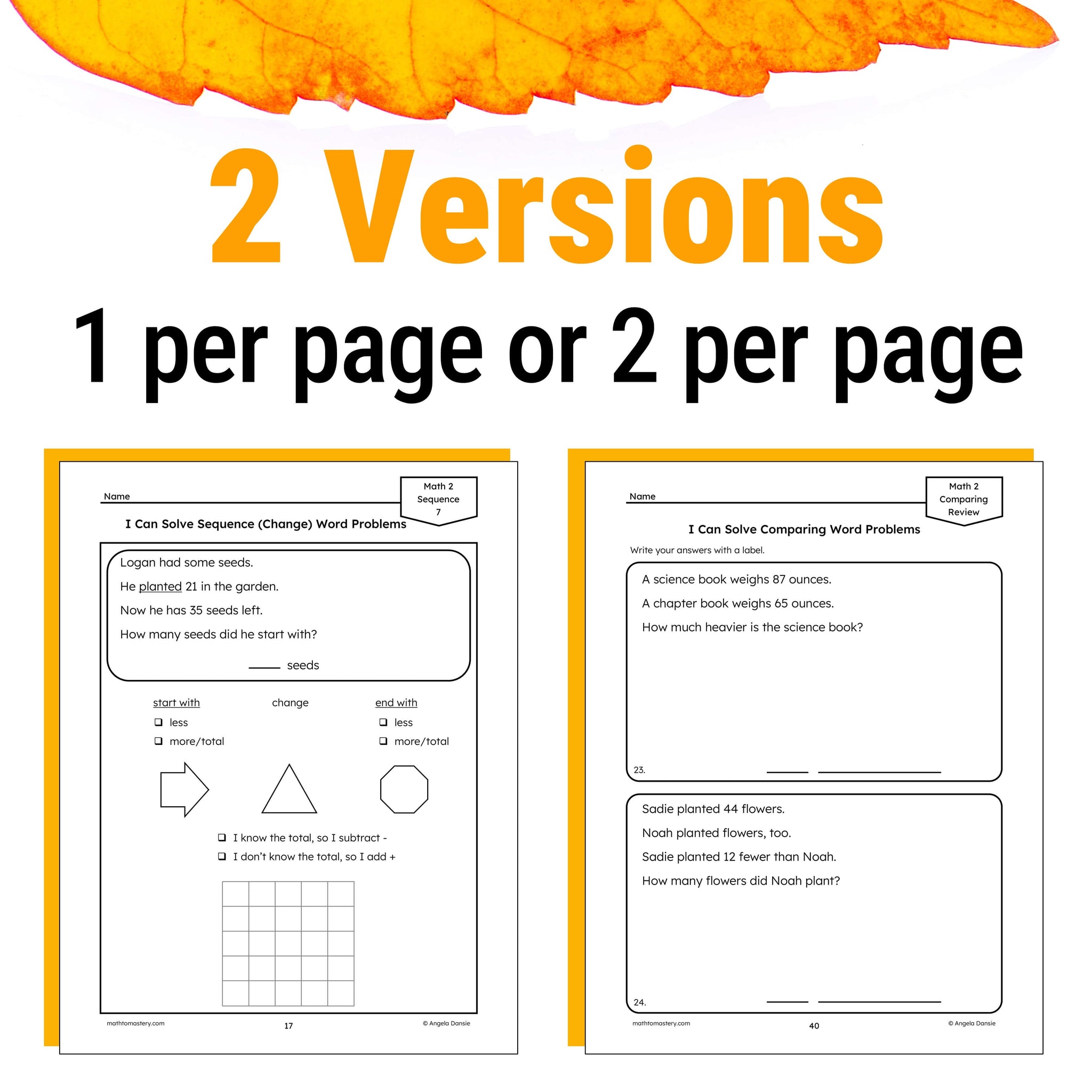 Math Problem Type Schemas Math Word Problems, Schema-Based Addition and Subtraction, 2nd Grade ...