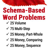 schema-based word problems: volume, multi-step, part-whole, comparing, sequence, money
